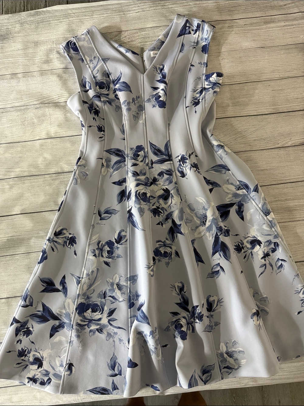 Calvin Klein Blue Floral Fit & Flare Dress Size 14